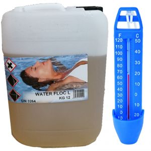 WATER FLOC Tanica 12 kg - Flocculante Liquido per piscina ad azione schiarente per acqua limpida + Termometro Omaggio