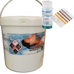 WATER PH- Secchio 15 kg - Correttore granulare per abbattere il ph della piscina + TEST PISCINA PH E CLORO IN STRIPS